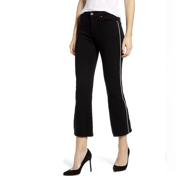 7 For All Mankind Denim - 7 For All Mankind High Waist Slim Kick Black Stretch Tuxedo Stripe Jean Size 26